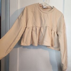 Zara Trafaluca Champagne Cream Neutral Crop Top Sweatshirt